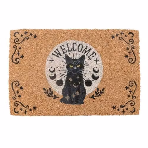 Something Different Wholesale Black Magick Cat Energy Coir Doormat, W: 60 cm, D: 40 cm