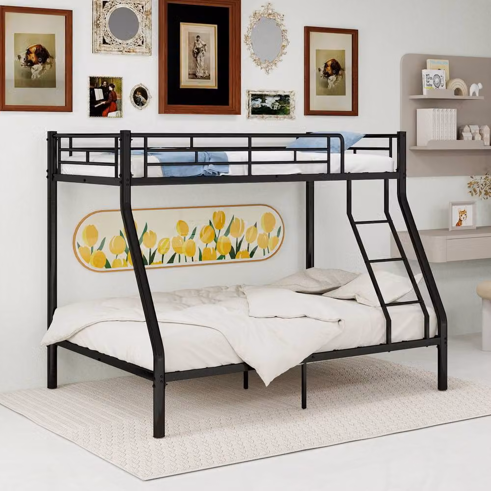 STILVORA Double Sleeper Bunk Bed with 3ft Single Top and 4ft6 Double Bottom, Black Metal – 2