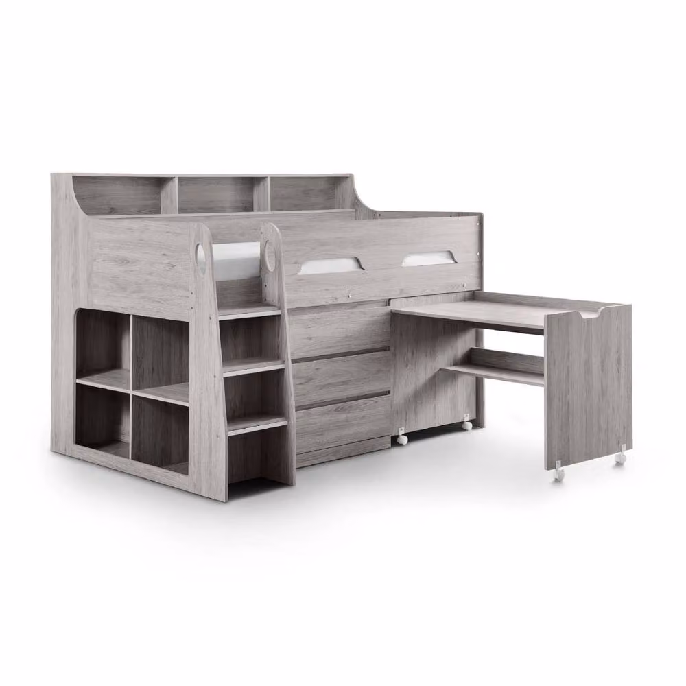 Cheshire Lake Midsleeper Single Bed in Grey Oak with Stairs and Steps, W/D/H: 90 x 200 cm – 2