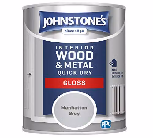 Johnstone's Quick Dry and Non Drip Gloss Paint for Wood and Metal, Manhattan Grey, 750ml – 1
