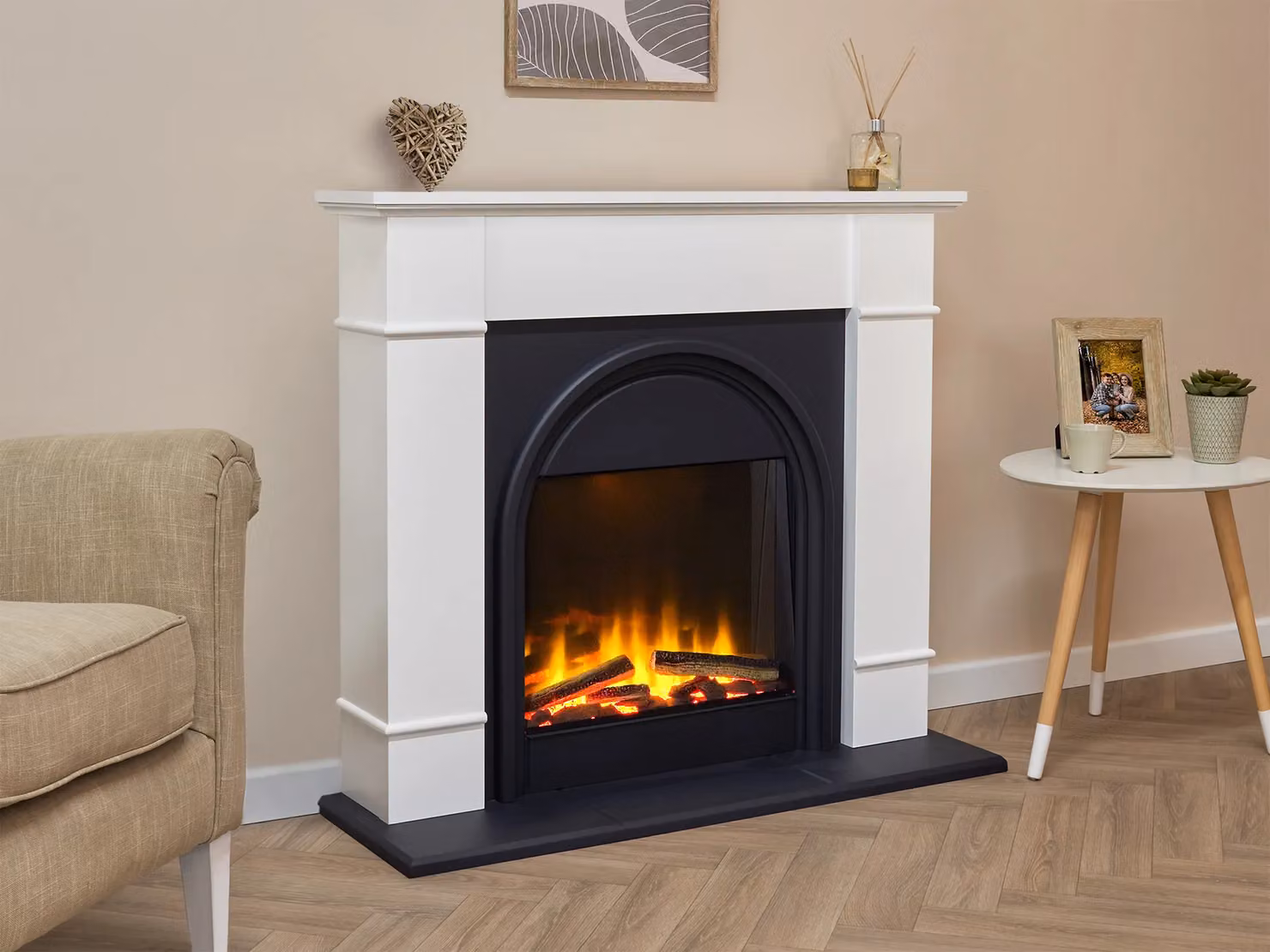 Adam Fires & Fireplaces Adam Chesterfield Electric Fireplace Suite in White and Charcoal Grey, 44 Inch – 2