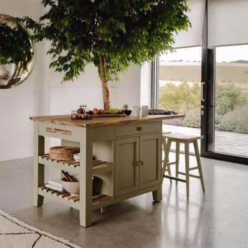 Statement Furniture Florence Kitchen Island with Cupboard, Drawers and Shelves in Green, W: 150 cm, D: 90 cm, H: 91 cm – 4