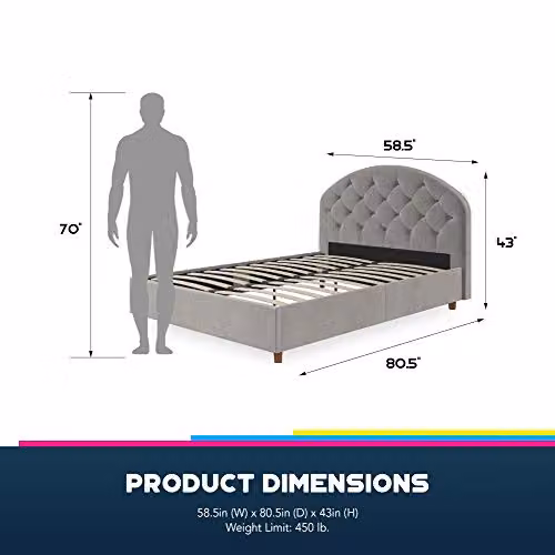 DHP Aspen Upholstered Double Bed in Grey Velvet – 8