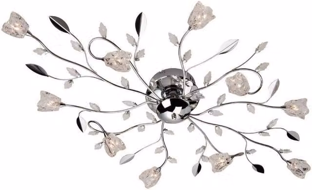 Firstlight Cindy 10 Light Flush Multi Arm Ceiling Light in Chrome with Transparent Glass and G4 Bulbs