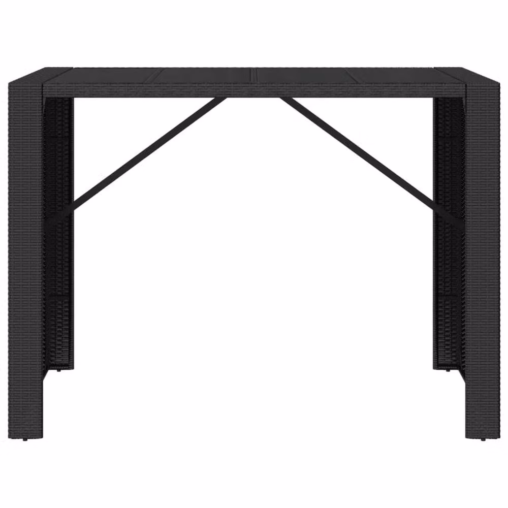 Berkfield Modern Black Poly Rattan Home Bar Table with Glass Top, W/D/H: 145 x 80 x 110 cm – 3