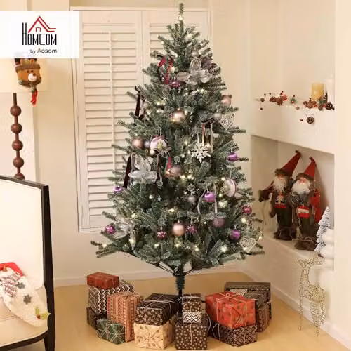 HOMCOM 6ft Artificial Prelit Christmas Tree with Warm White LED Lights in Purple and White, H 180 cm x W 110 cm x D 110 cm – 2