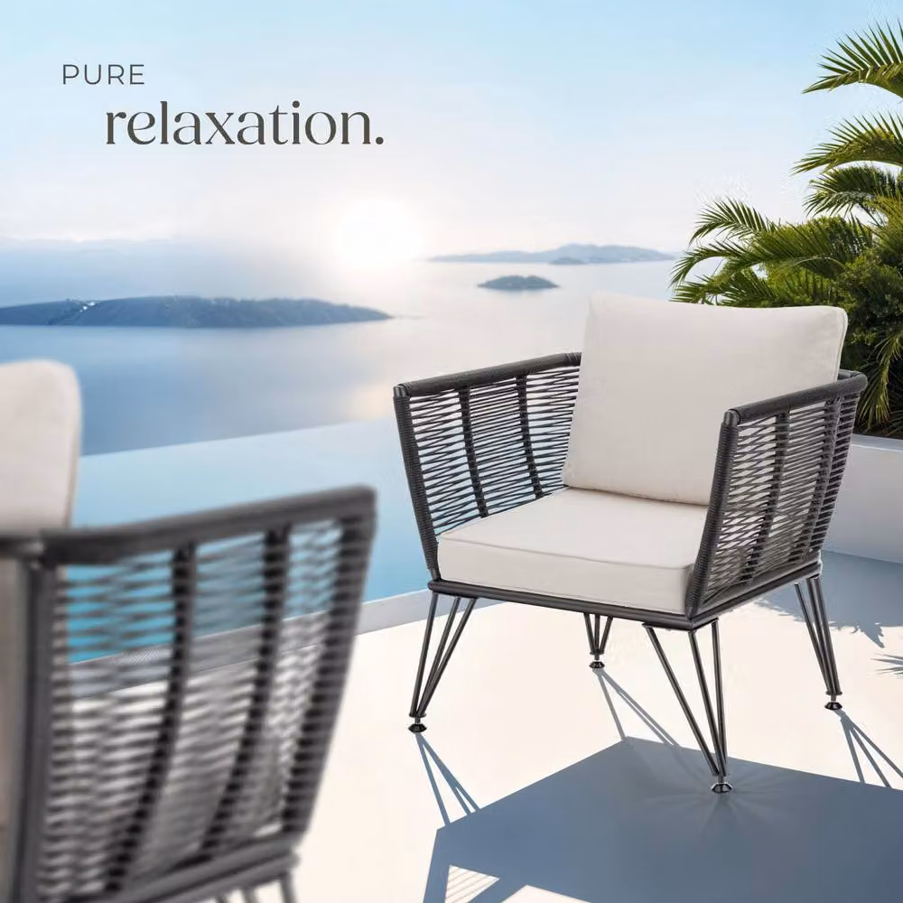 tectake Sundo Garden Chair Set for 4 People in Grey and Black with Rattan and Steel Frame – 7