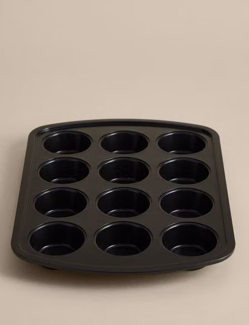 M&S Carbon Steel 12 Cup Non-Stick Muffin Tray in Grey or Black