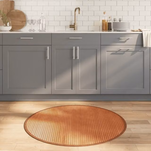 Berkfield Home Round Bamboo Rug in Brown, Diameter: 100 cm – 1