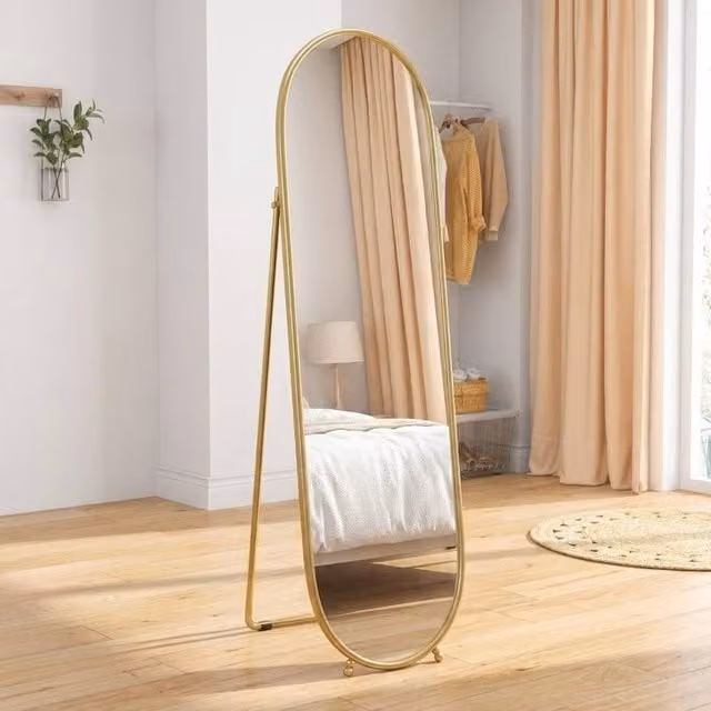 STILVORA Modern Oval Full Length Freestanding Mirror with Gold Metal Frame, Height: 160 cm
