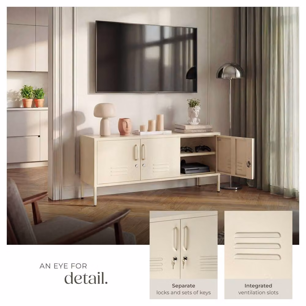 tectake Baker Sideboard in Beige with Lockable Doors and Cable Management – 3
