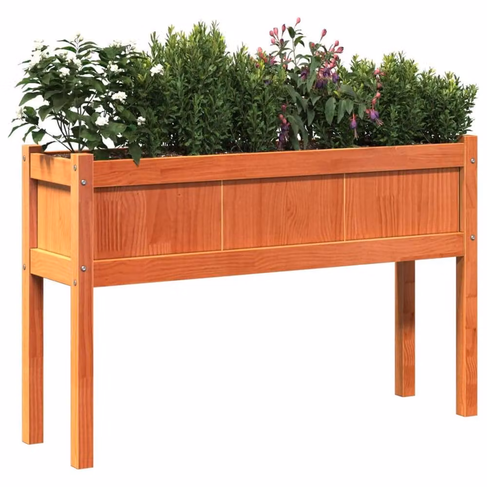 Berkfield Home Set of 2 Waxed Brown Solid Pine Wooden Raised Garden Planters with Legs W/D/H: 110 x 70 x 31 cm – 3