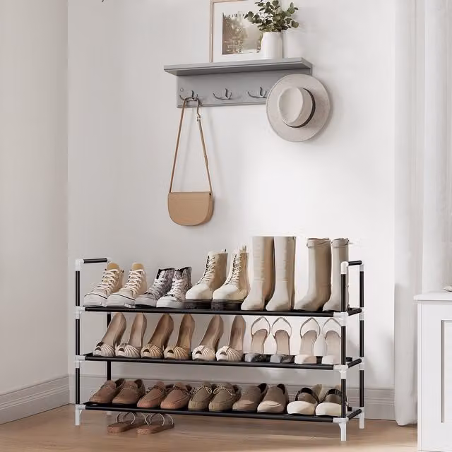 SONGMICS 3-Tier Freestanding Shoe Rack Organiser in Black