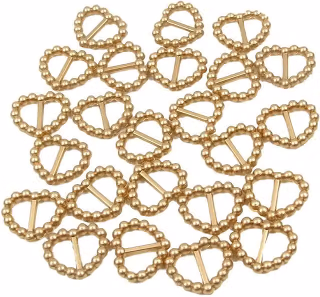 Syntego Pack of 50 Gold Pearl Heart Shaped Ribbon Slider Buckles
