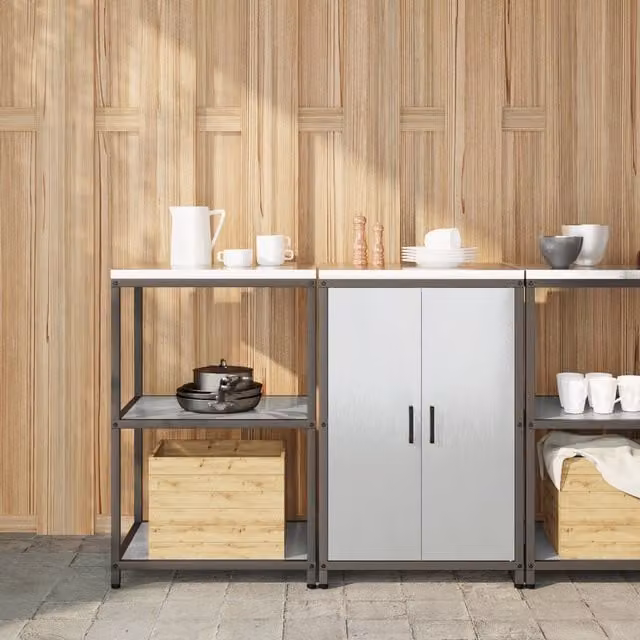 Berkfield Home 2-Piece Silver Stainless Steel Kitchen Storage Set with Hinged Doors and Internal Shelves – 1