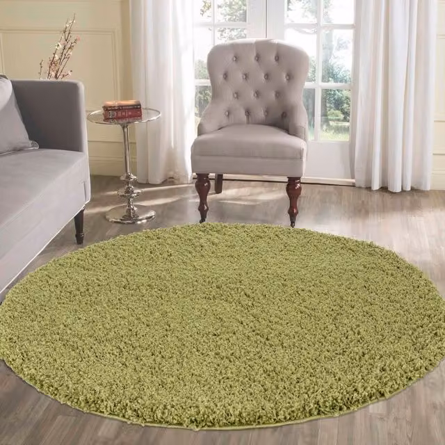 Desire Rugs Plain Green Fluffy Shaggy Square Area Rug, W/D: 120 x 120 cm