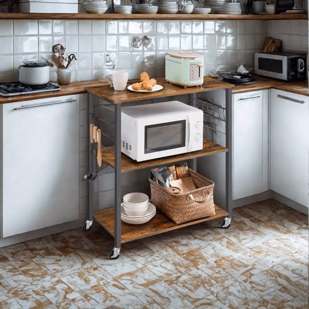 Pirlo Plush Rolling Kitchen Serving Trolley with Wheels, Rustic Brown, W: 40.0 cm, D: 40.0 cm, H: 89.0 cm – 2