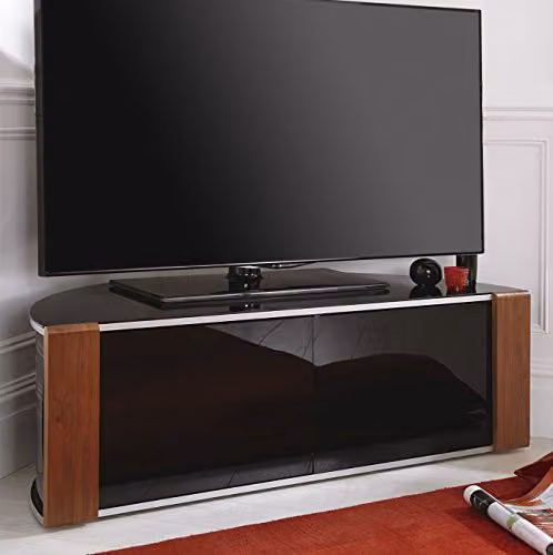 MDA Designs Sirius 1200 TV Stand in Walnut and Oak with Gloss Piano Black and Silver Trim, suitable for up to 55 inch LCD, Plasma or LED screens, W/D/H: 120 x 51 x 44 cm – 3