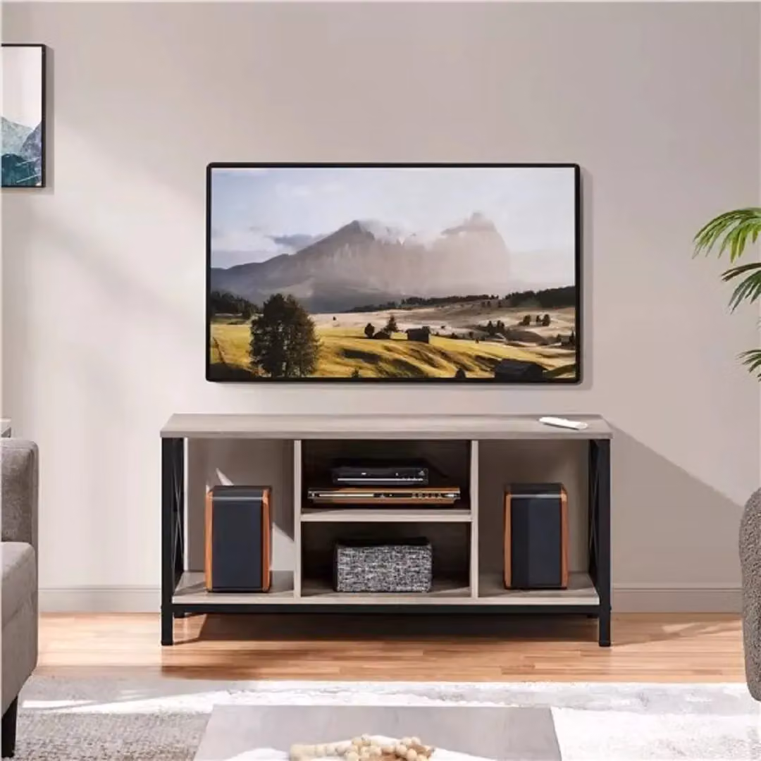 EONLION Industrial Grey TV Stand with Media Compartments and Shelves, W/D/H: 50.5 x 40 x 40 cm – 2