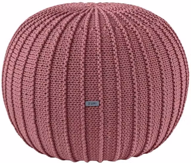 Zuri House Medium Knitted Cotton Pouffe in Pink, W/D/H: 40 x 40 x 50 cm