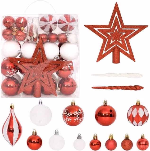 Berkfield Home 64 Piece Red and White Christmas Bauble Set