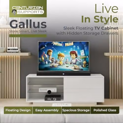 Centurion Gallus Gloss White TV Stand with 2 Drawers and 3 Shelves, W/D/H: 110 x 39.5 x 47.5 cm – 3
