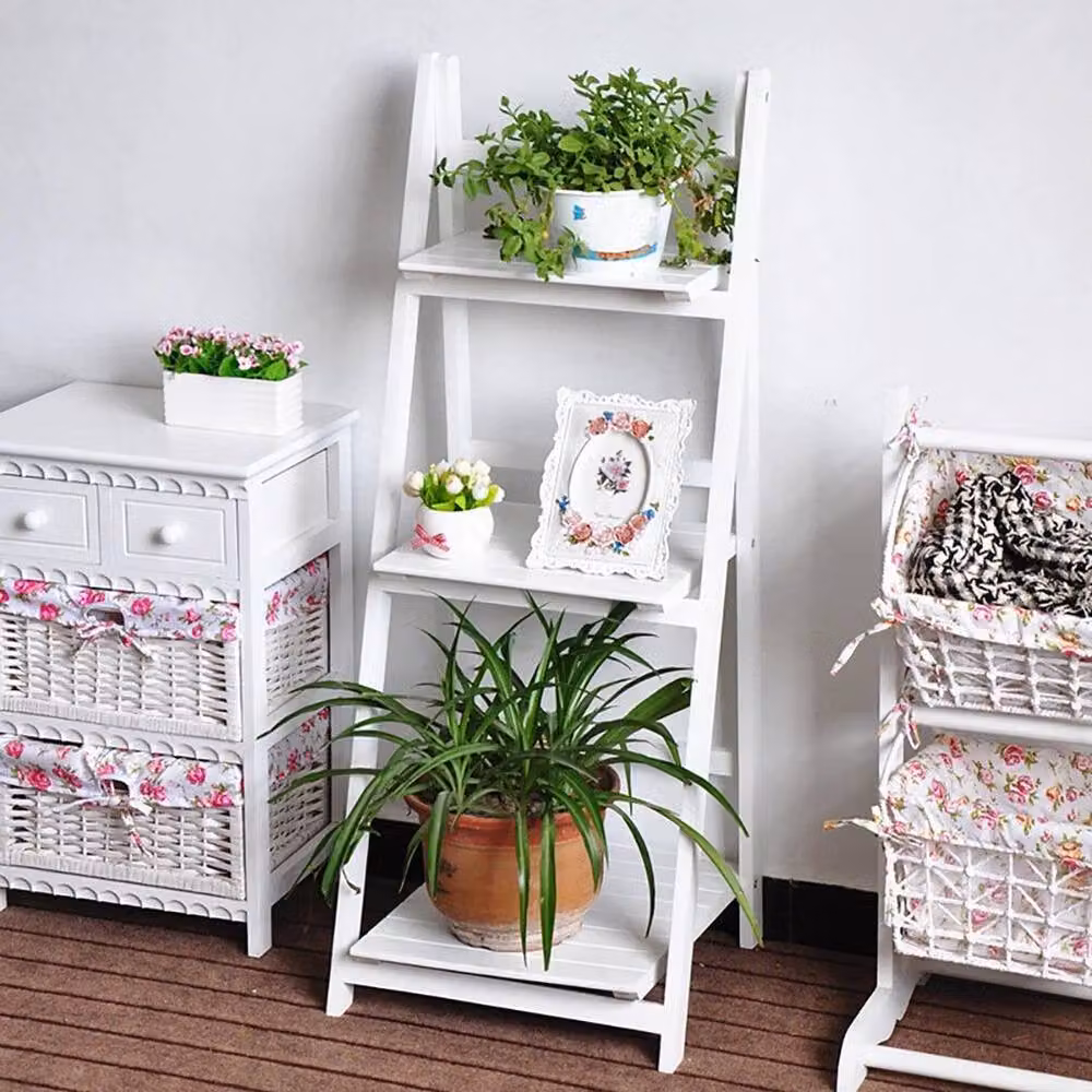 EONLION White 3 Tier Wooden Folding Ladder Shelf, Height: 100 cm – 3