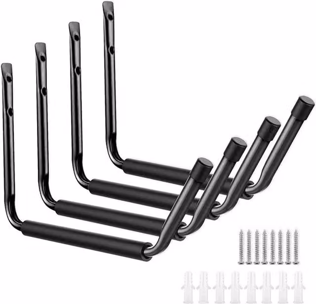 SPETLEK 4-Piece Heavy Duty J Utility Garage Storage Hooks in Black