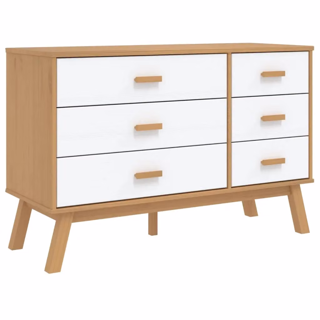Berkfield Home OLDEN Freestanding Drawer Cabinet in White and Brown Solid Pine Wood – 2