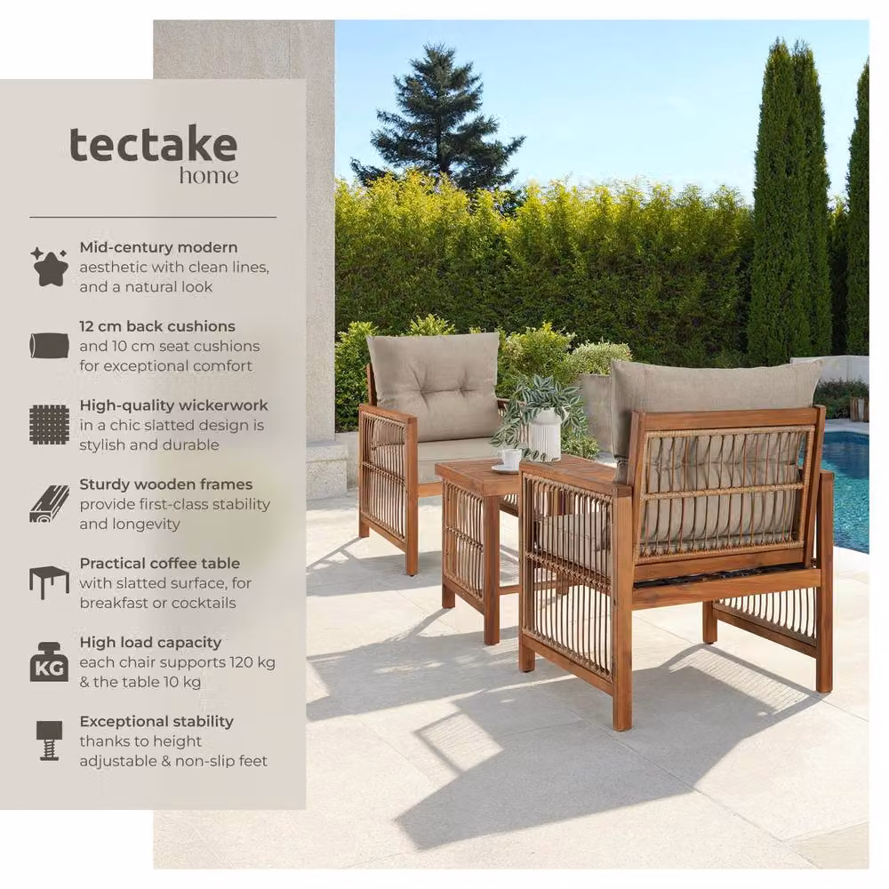 tectake Eivissa Garden Furniture Set in Brown Polyrattan with Upholstered Cushions – 2