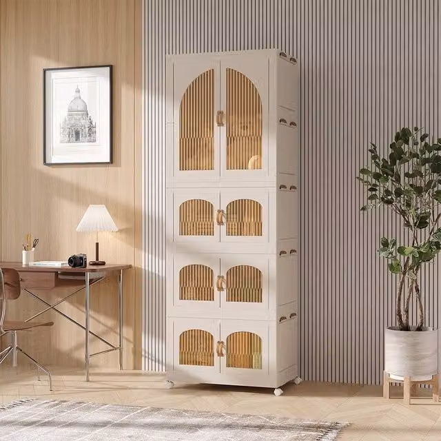 KORVIXA Extra Large Plastic Wardrobe in Beige with Hinged Doors, H 193.5 x W 100 x D 1 cm – 1