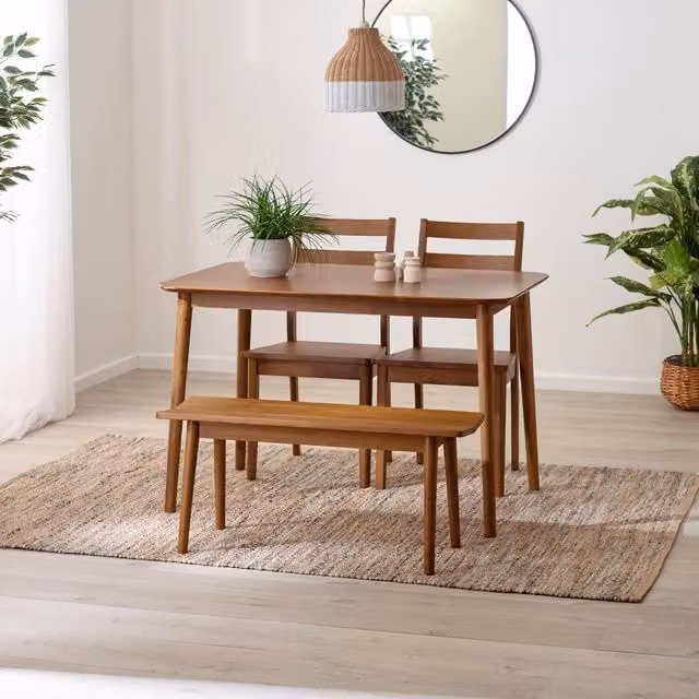 Furniturebox UK Lynton Solid Wood Dining Set in Brown, including Rectangular Table, 2 Chairs and 1 Bench