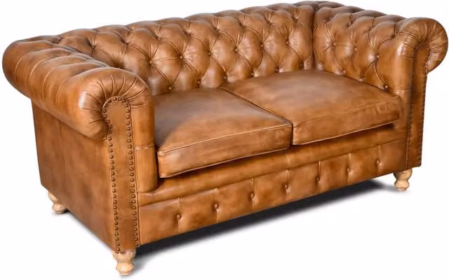 Elm Home And Garden 2 Seater Chesterfield Sofa in Brown Leather