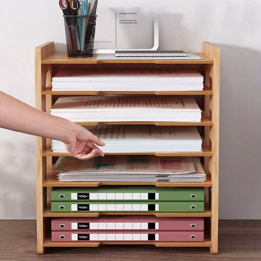 EONLION 7 Tier File Storage Rack and Desk Organizer in Beige or Brown, Width: 100 cm – 4