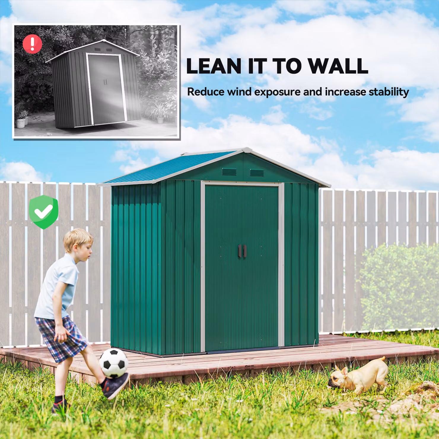 Outsunny Green Galvanised Steel Metal Garden Storage Shed with Double Sliding Doors and Side Vents, W: 200 cm, D: 106.68 cm, H: 180 cm – 6