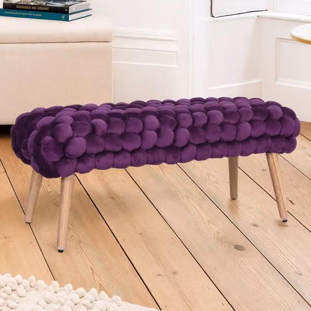 Artemis Home Cushla Bubbly Velvet Large Footstool in Purple, W/D/H: 97 x 45 x 45 cm – 1
