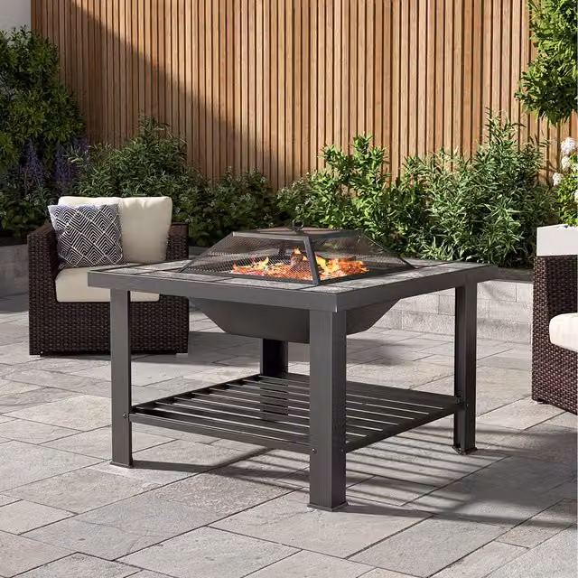 Breeins Black Steel Outdoor Fire Pit Table for Camping and Backyard Bonfires