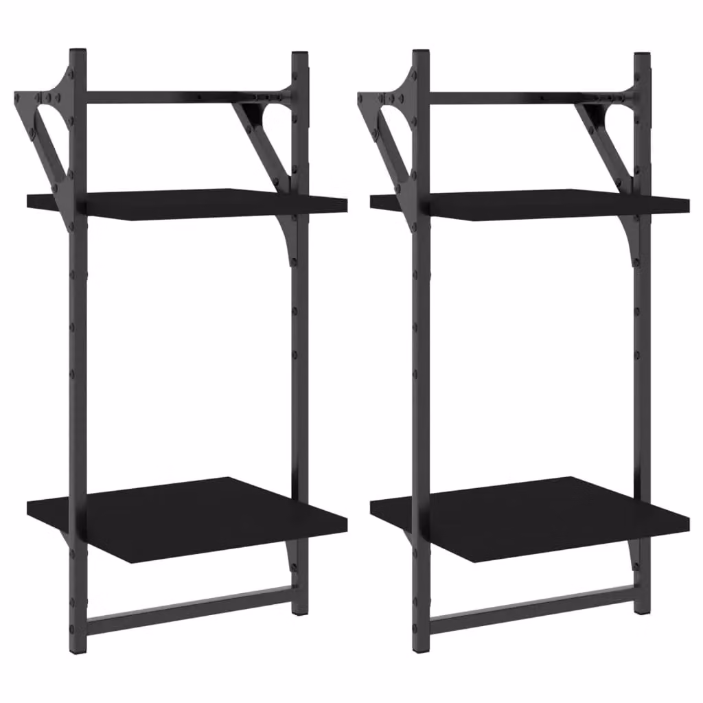 Berkfield Home 2-Tier Wall Mounted Shelves with Bars, 2 Piece Set, Black, W/D/H: 30 x 25 x 65 cm – 2