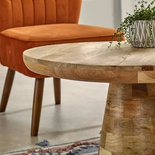 Indian Hub Surrey Mushroom Style Coffee Table in Brown Solid Mango Wood, W: 80 cm, D: 80 cm, H: 45 cm – 3