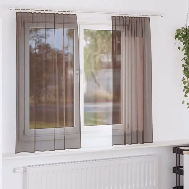 Berkfield Home Brown Voile Tab Top Curtains, 2 Pack