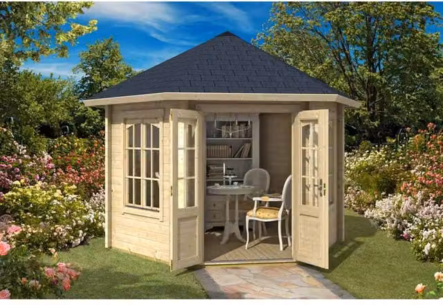 Lasita Maja Ltd Rivera 44 Log Cabin Garden Room and Home Office in Natural, W: 363.7 cm, D: 420 cm, H: 318.1 cm – 1
