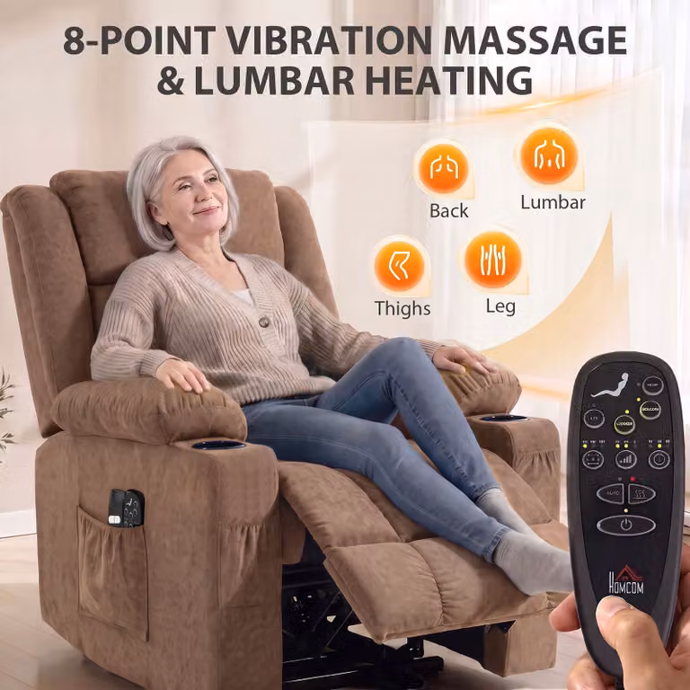 HOMCOM Dual Motor Electric Lift Recliner Chair with Massage and Heat, Brown