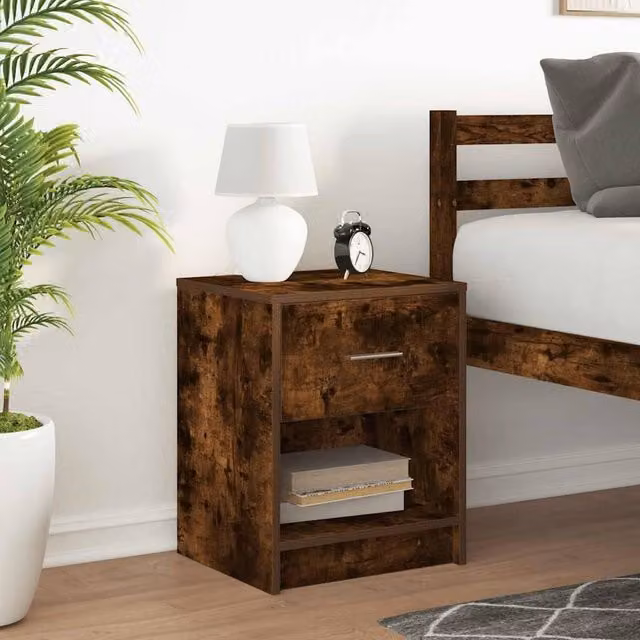 Berkfield Home Durable Bedside Cabinet with Drawer in Smoked Oak Brown, W/D/H: 40 x 34 x 50 cm – 1