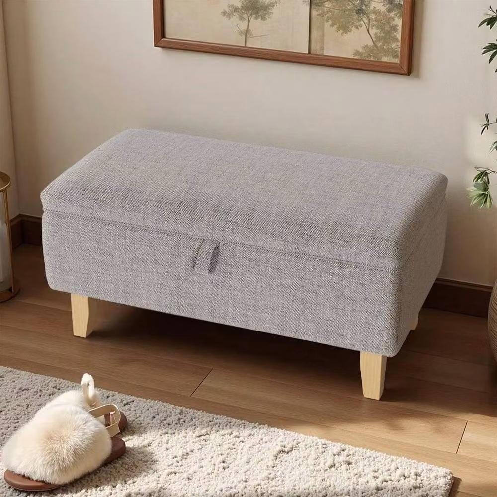 Kelvenix Light Grey Linen Storage Footstool – 2