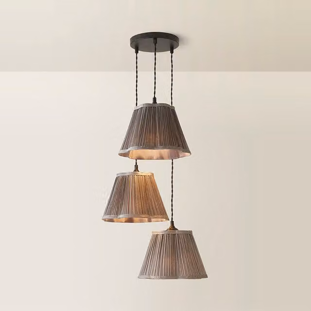 ValueLights Loralei 3 Drop Cluster Ceiling Pendant Light with Grey Pleated Fabric Shades