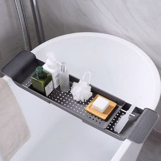 KORVIXA Adjustable Rustproof Over Bath Tub Hanging Rack in Dark Grey and Black – 1