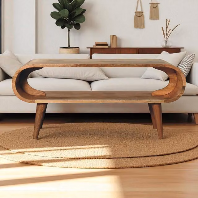 Aosom UK Amaya Nordic Solid Mango Wood Coffee Table with Open Slot, Brown, W/D/H: 90 x 35 x 40 cm