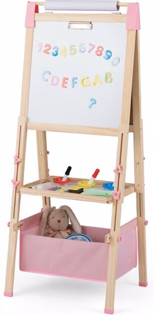 COSTWAY Adjustable Double Sided Childrens Easel with Whiteboard in Pink