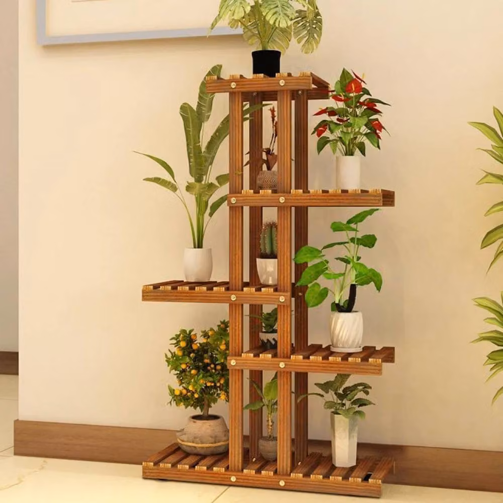 Kelvenix 5 Tier Brown Wood Indoor Plant Stand – 4