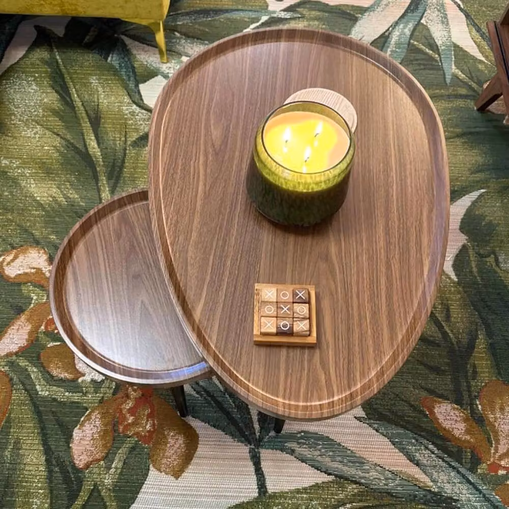 KORVIXA 2 Piece Nesting Oval Coffee Table Set in Brown, W/D/H: 100 x 100 x 100 cm – 3